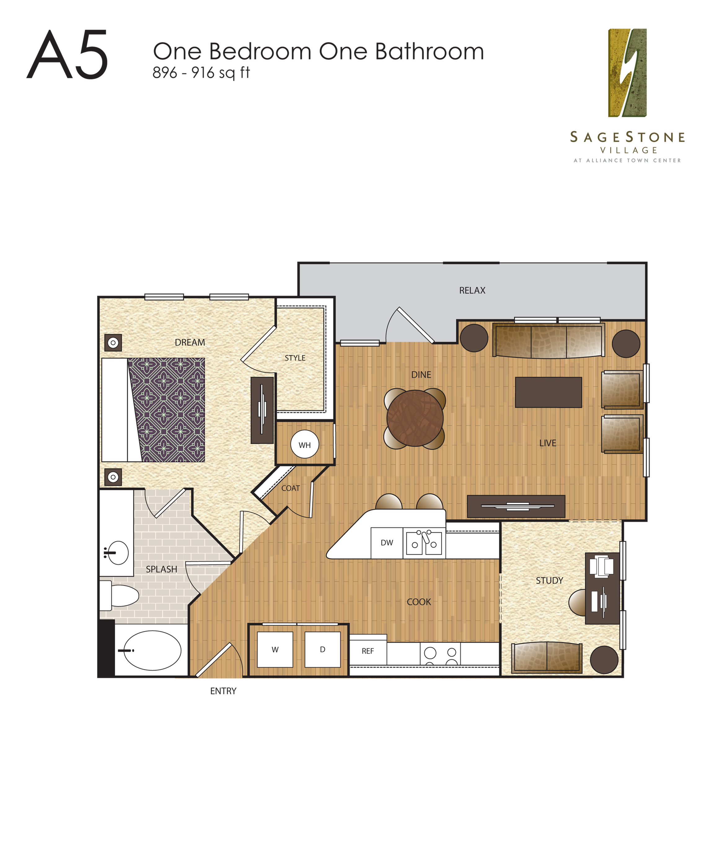 SageStone Village - A5 1 BR / 1 BA / Study