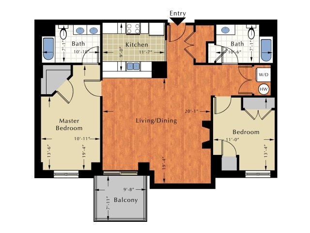 2 Bedroom Floor Plan | Lowell Ma Apartment | Grandview Apartments