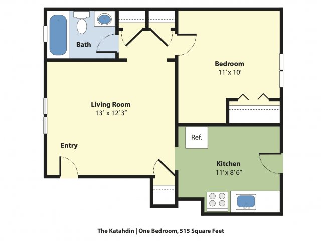 1 Bedroom Floor Plan | Apartments For Rent Near Portland Maine | Princeton on Back Cove
