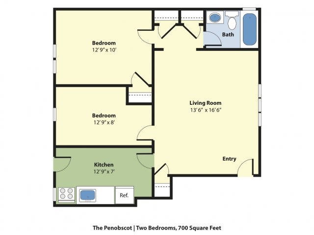 2 Bedroom Floor Plan | Portland Maine Apartments For Rent | Princeton on Back Cove