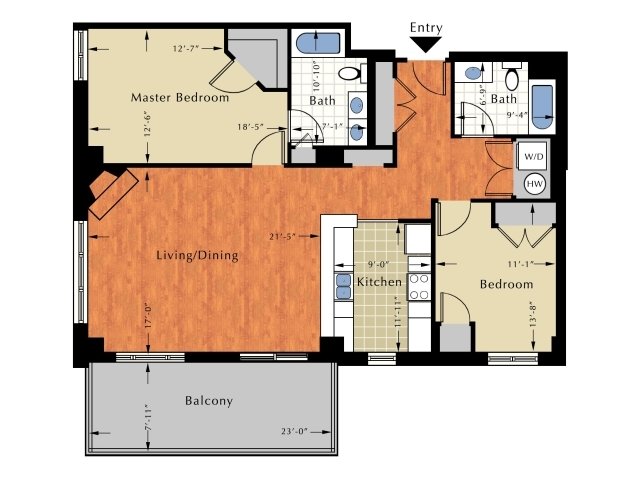 Floor Plan 2 | 2 Bedroom Apts In Lowell Ma | Grandview Apartments