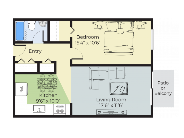 1 Bedroom Floor Plan | Apartments For Rent Near Nashua Nh | Pheasant Run Apartments