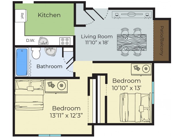 2 Bedroom Floor Plan | Lowell MA Apartments | Princeton Park