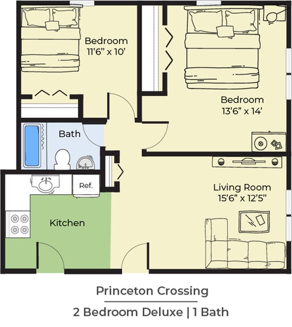 2 Bedroom Floor Plan | Apartments For Rent In Salem MA | Princeton Crossing