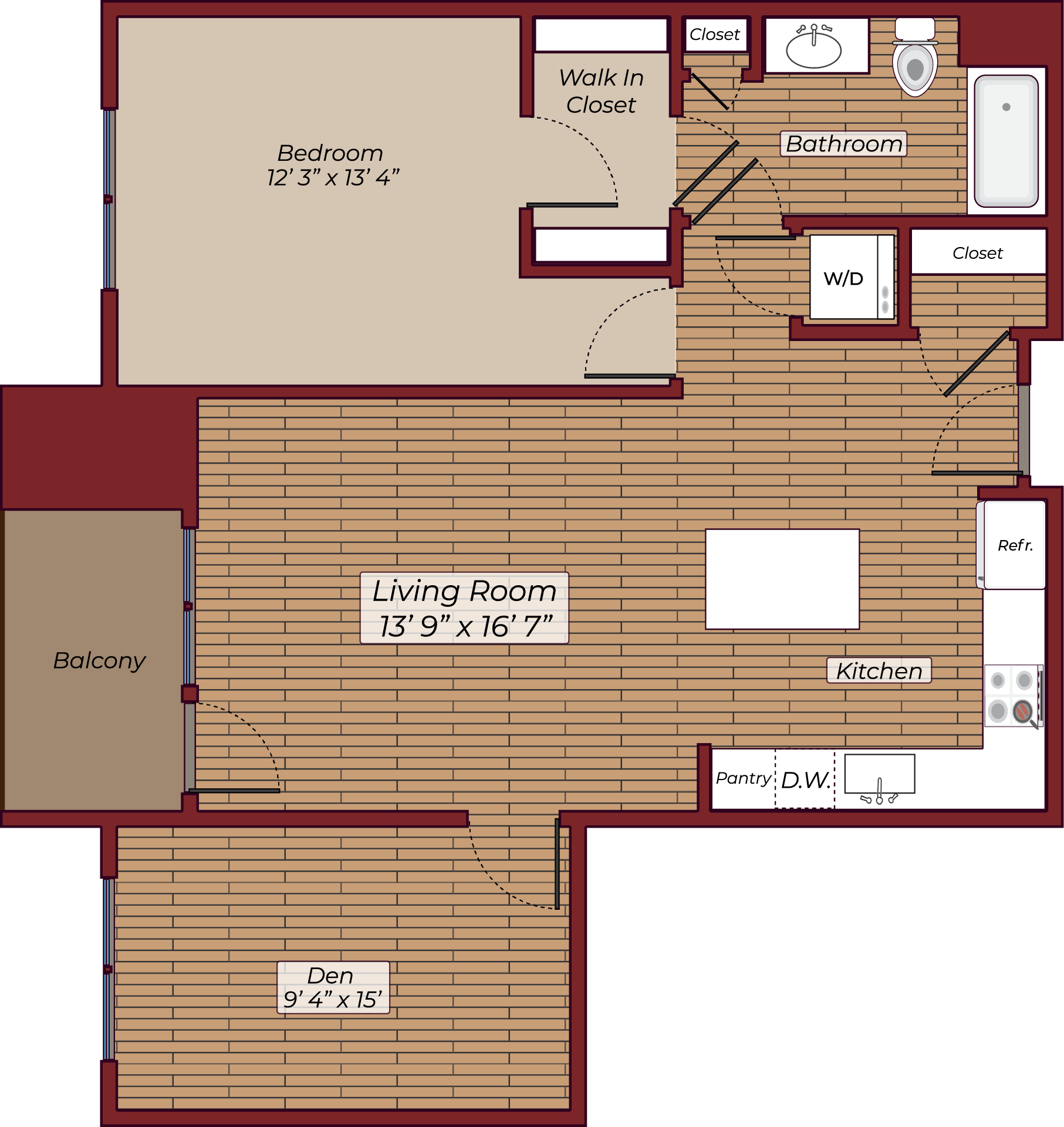 One Bedroom with Den Floorplan | The James Apartments | Haverhill MA Apartments
