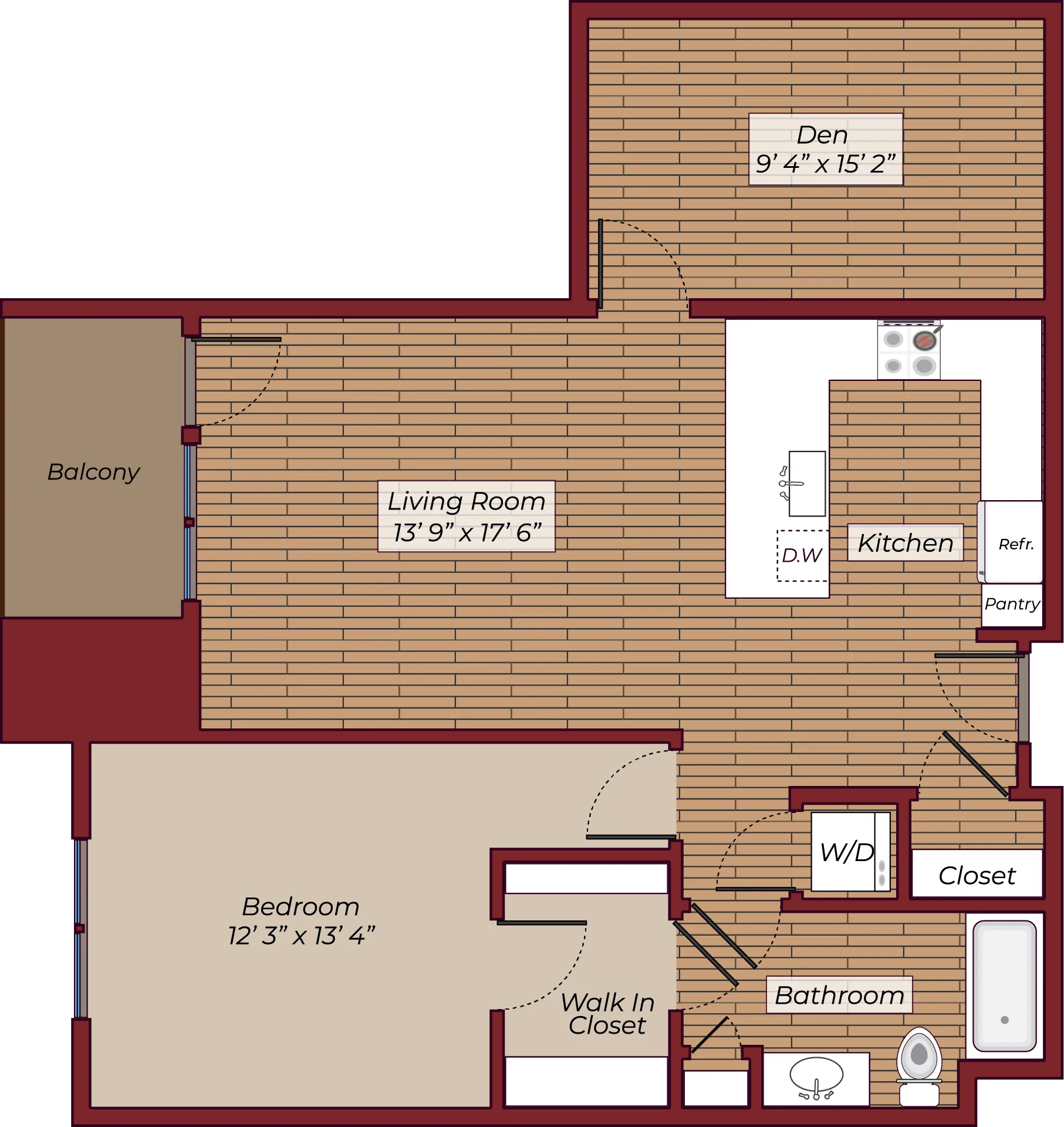 One Bedroom with Den Floorplan | The James Apartments | Haverhill MA Apartments
