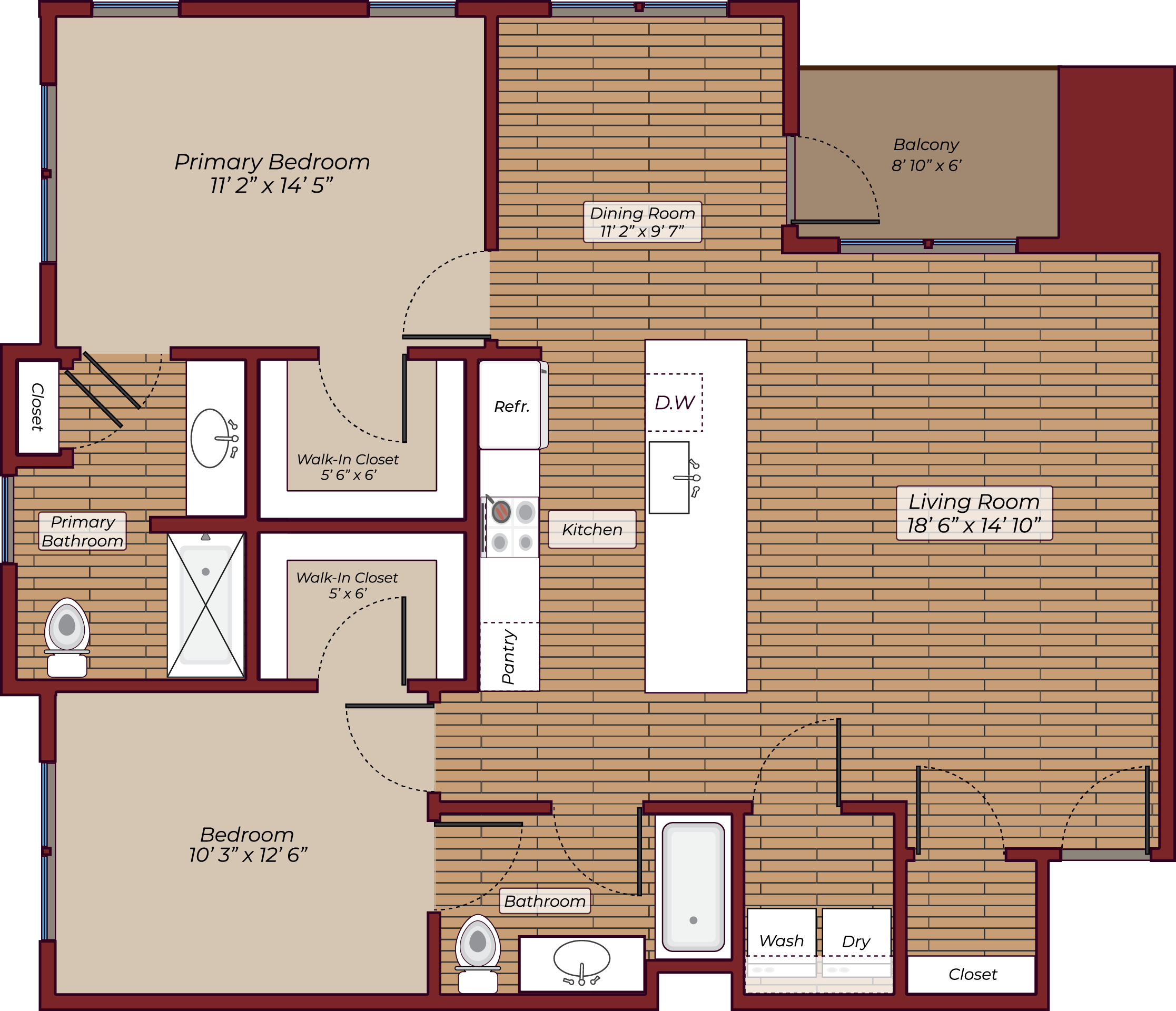 Two Bedroom Floorplan | The James Apartments | Haverhill MA Apartments
