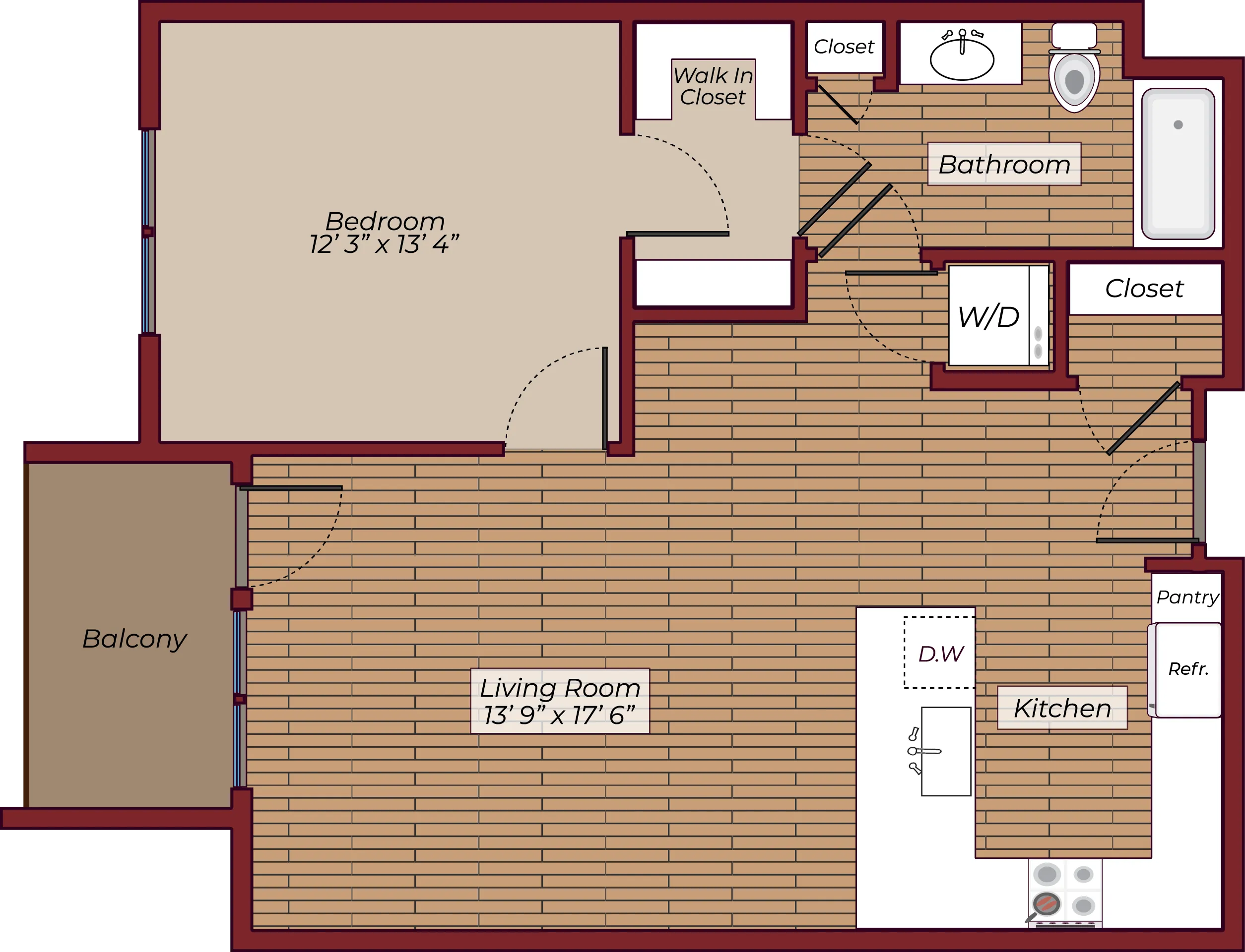 One Bedroom Floorplan | The James Apartments | Haverhill MA Apartments