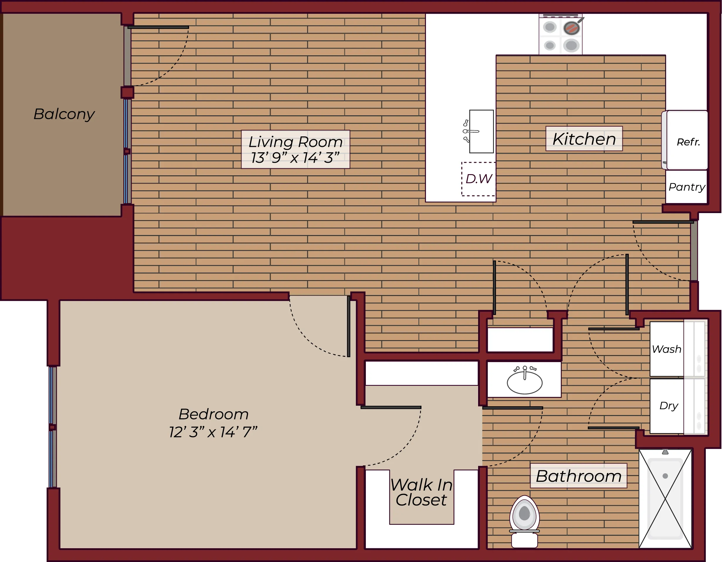 One Bedroom Floorplan | The James Apartments | Haverhill MA Apartments