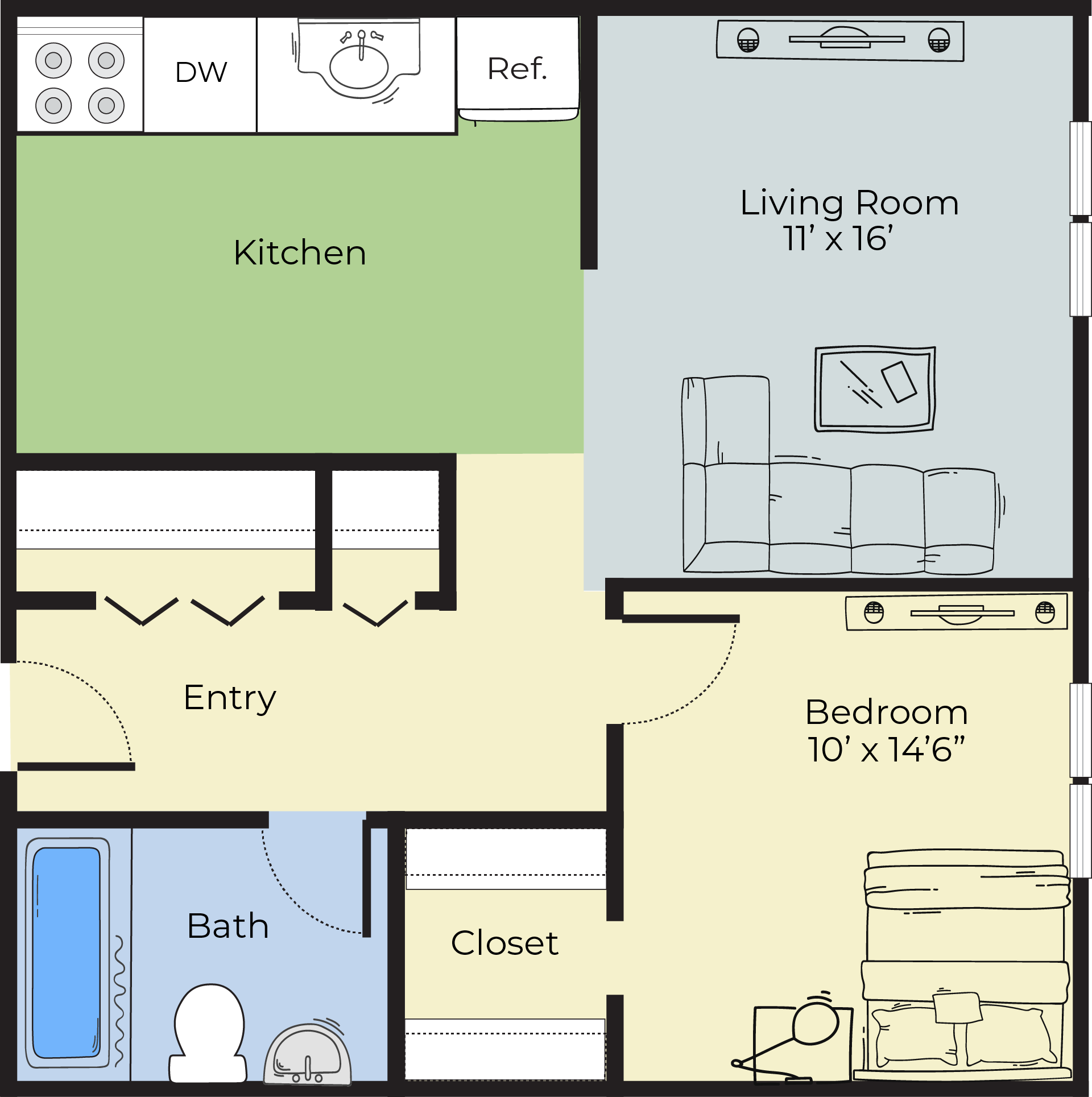 1 Bedroom Floor Plan | South Lawrence MA Apartment For Rent | Princeton at Mount Vernon