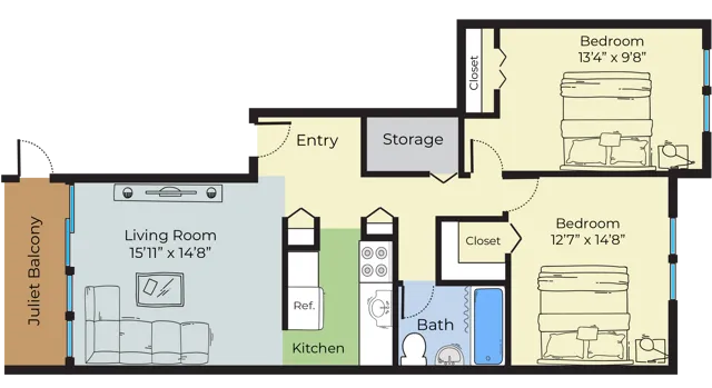 2 Bedroom Floor Plan | Apartments For Rent In Falmouth MA | Foreside Estates