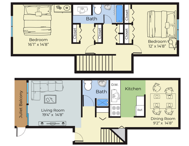 2 Bdrm Floor Plan | Falmouth Maine Apartments For Rent | Foreside Estates