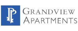 Grandview Apartments logo featuring a stylized letter P with elegant design elements.