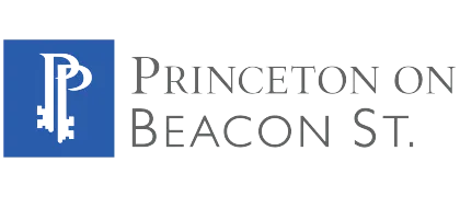 Elegant logo for Princeton on Beacon St., featuring a stylized letter 'P' with a key design.