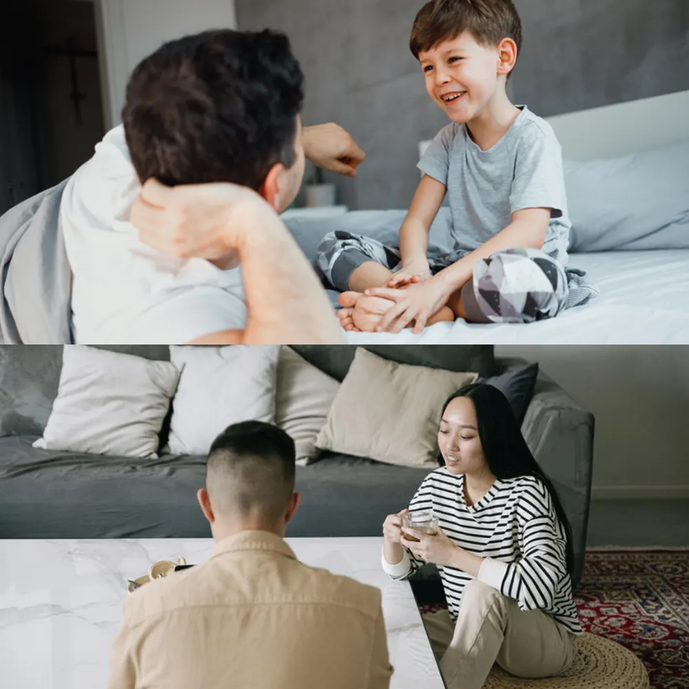 Inviting apartment interior showcasing a cozy living space with a comfortable seating area and a playful family atmosphere.