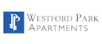 Elegant logo for Westford Park Apartments with a blue emblem and classic typography.