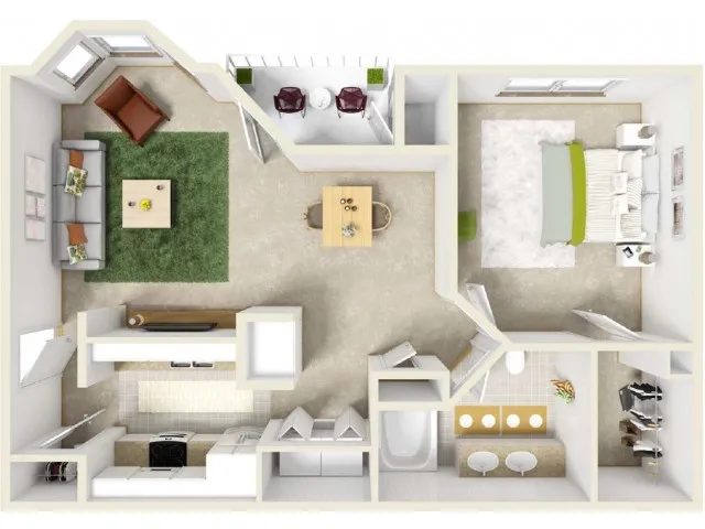 Kellys Ridge Apartments Columbia Missouri 3D Floor Plan of A2 Plan