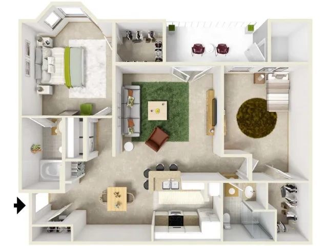 Kellys Ridge Apartments Columbia Missouri 3D Floor Plan of B2 Plan