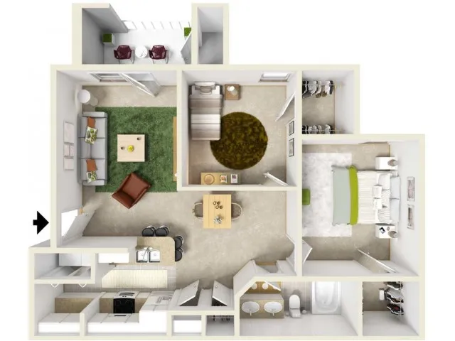 Kellys Ridge Apartments Columbia Missouri 3D Floor Plan of B1 Plan
