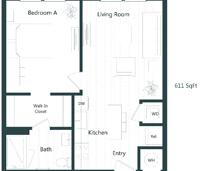 1 Bedroom, 1 Bath XL