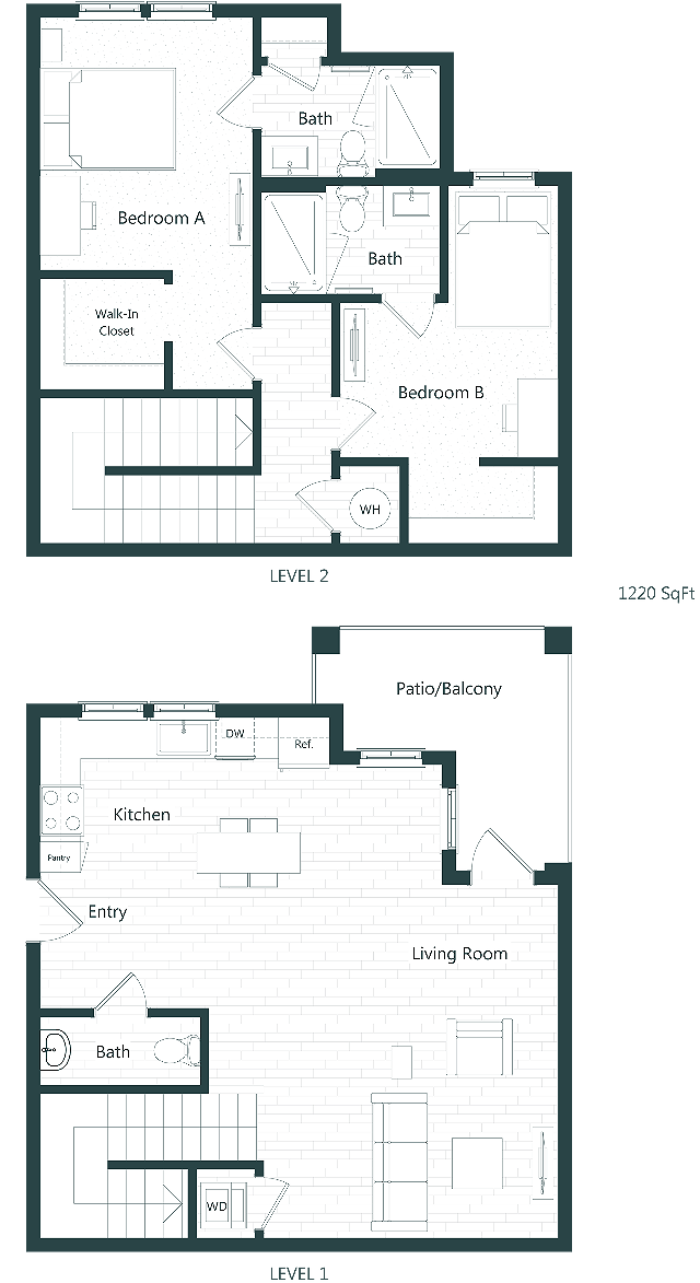 2 Bedroom, 2.5 Bath Townhome