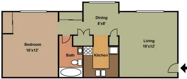 1 bedroom, 1 bathroom