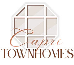 Elegant Capri Townhomes logo featuring sophisticated window design in warm brown tones.