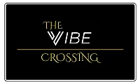 Elegant sign for The Vibe Crossing with modern typography and a luxurious black and gold color scheme.