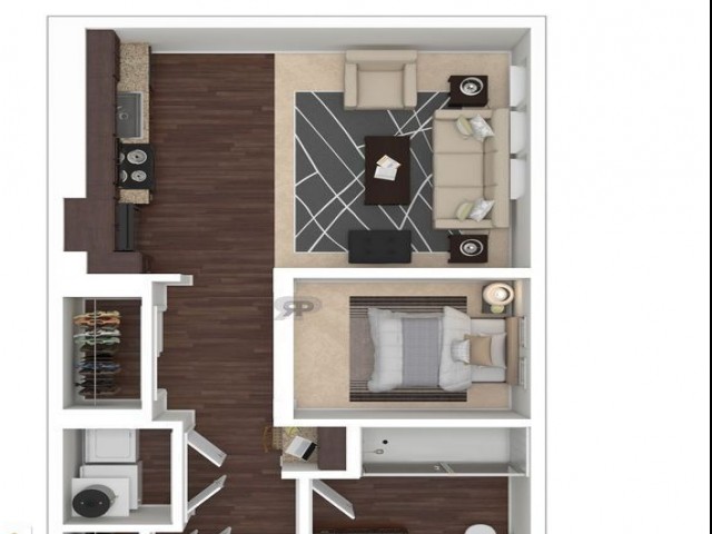 E1 Floorplan: Studio, 1 Bathroom, 568sqft