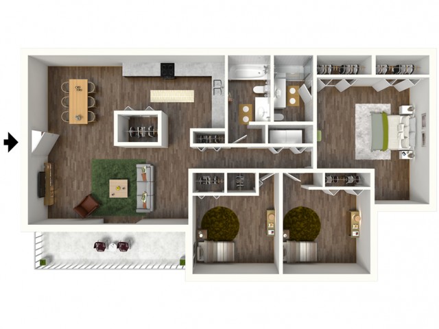 C1 Modern Renovation Floorplan: 3 Bedroom, 2 Bathroom, 1330sqft