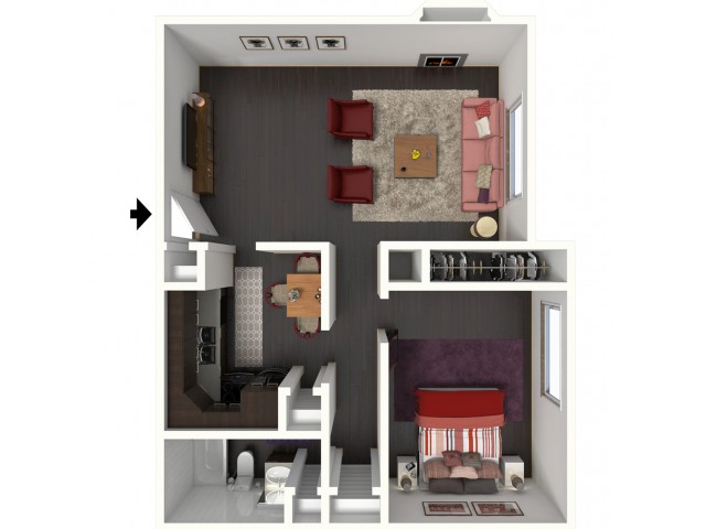 A1 Renovated Floorplan: 1 Bedroom, 1 Bathroom - 750 sqft