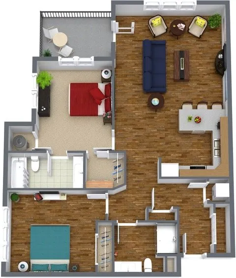 Two Bedroom Two Bathroom Floorplan