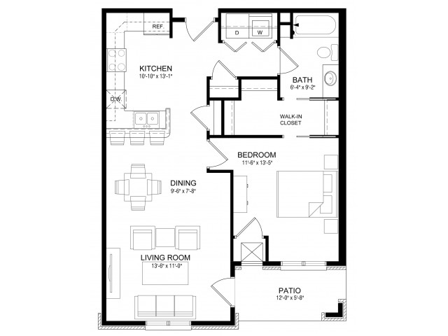 Buildings A & B - 2 Bed/1 Bath -  Unit 202