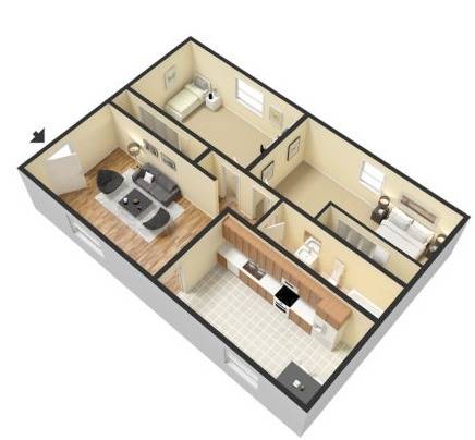 Two Bedroom One Bath 950 Square Feet