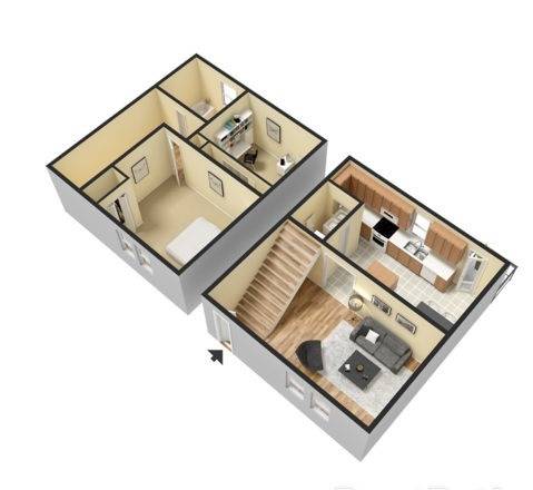 Two Bedroom One and a Half Bath, 1050 Square Feet