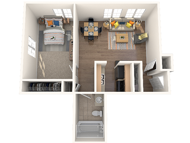 One Bedroom, One Bath 555 SF
