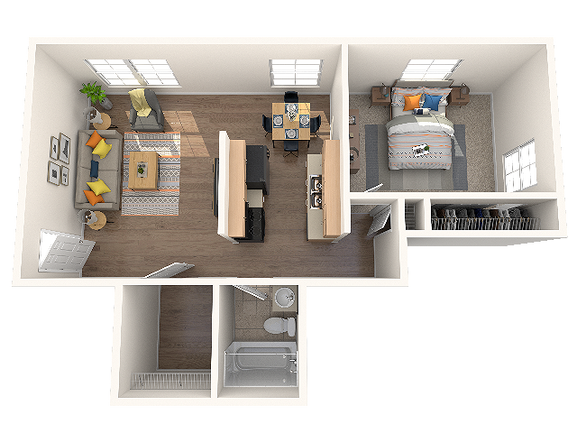 One Bedroom One Bath 670 SF
