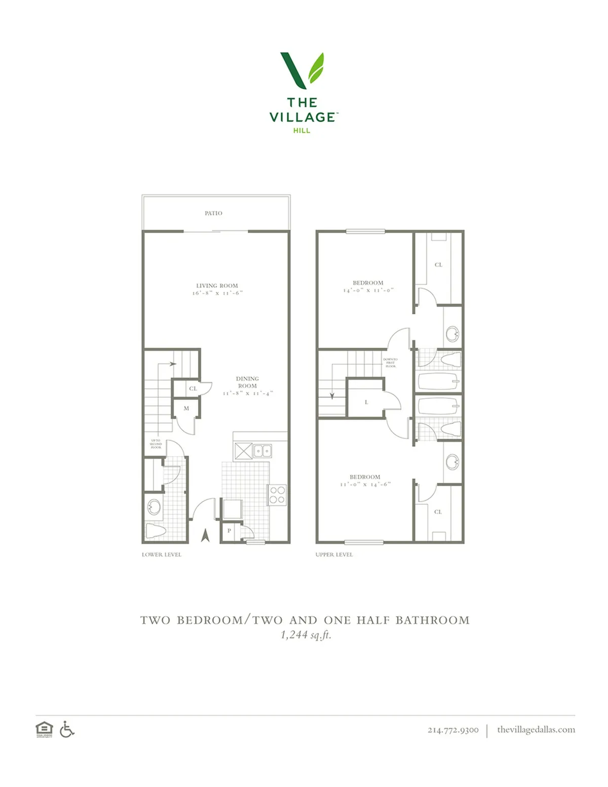 Two Bed_Two and One Half Bath 1,244 SF