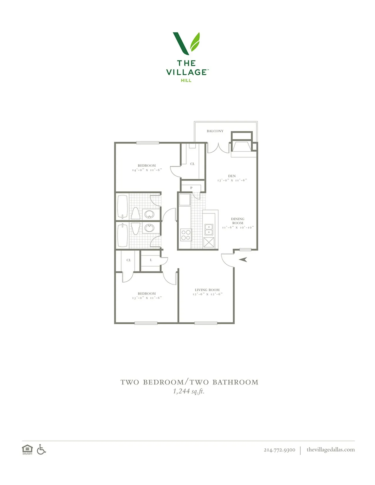 Two Bed_Two Bath_Den 1,244 SF