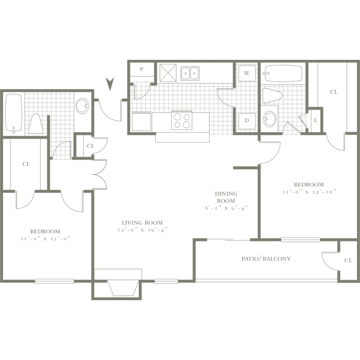 Two Bed/Two Bath 1027sqft