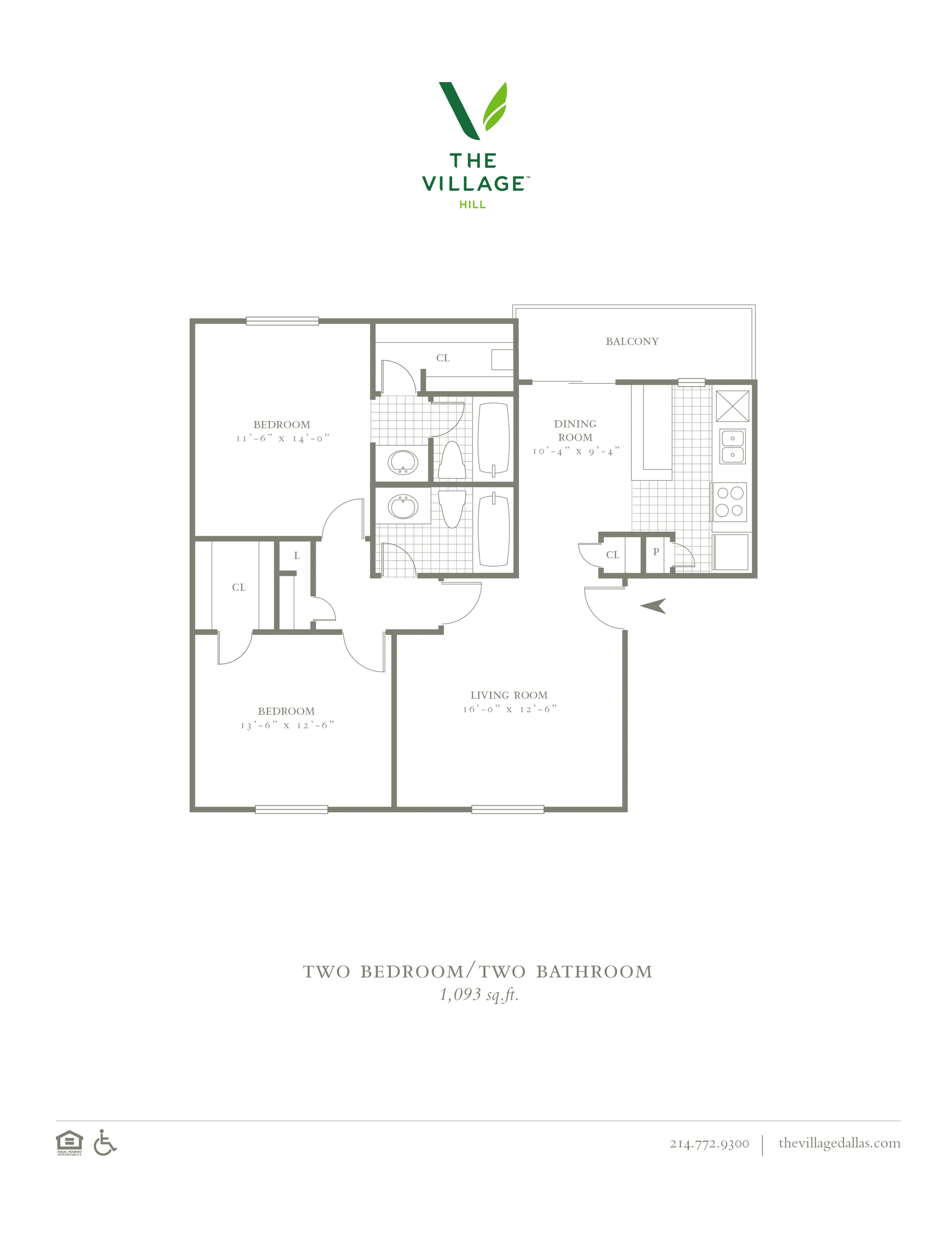 Two Bedroom/Two Bath - 1093sf