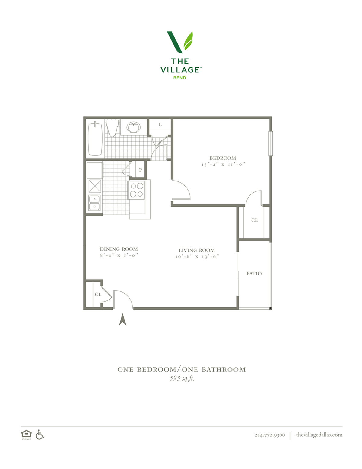1 Bed, 1 Bath. 593 Sqft.