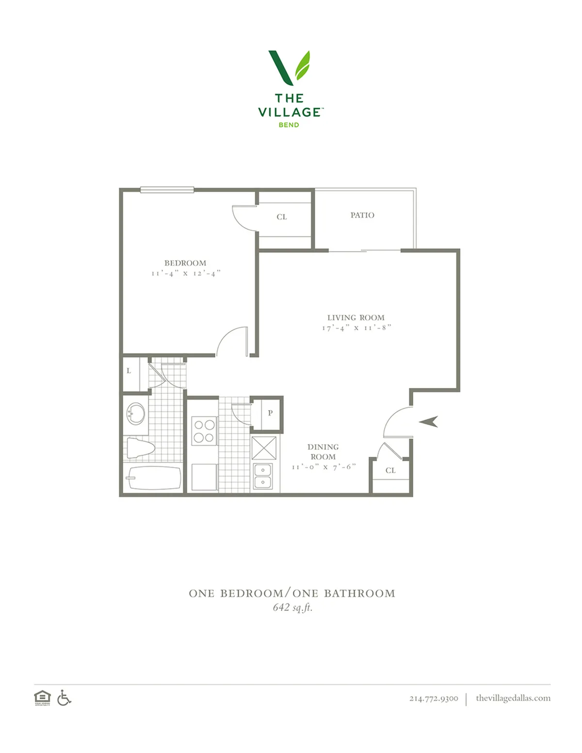 1 Bed, 1 Bath. 642 SQFT.