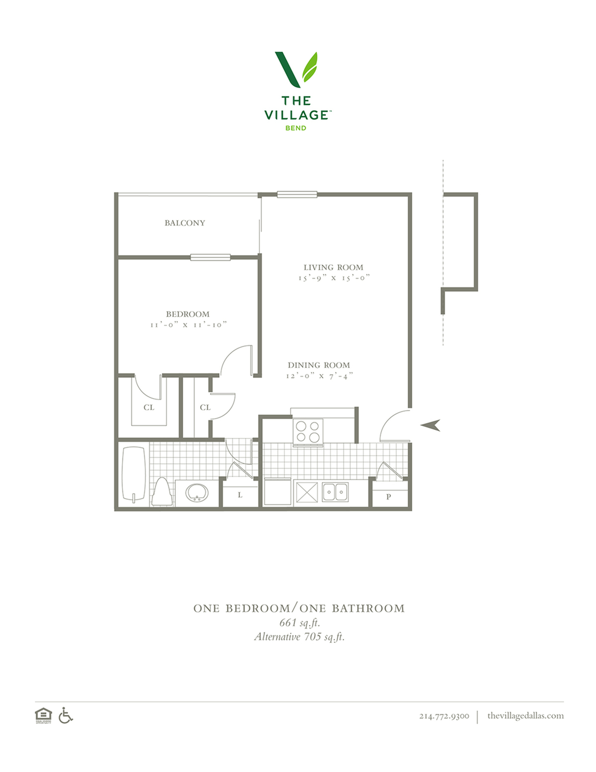 One Bed/One Bath 661/705 sq.ft.