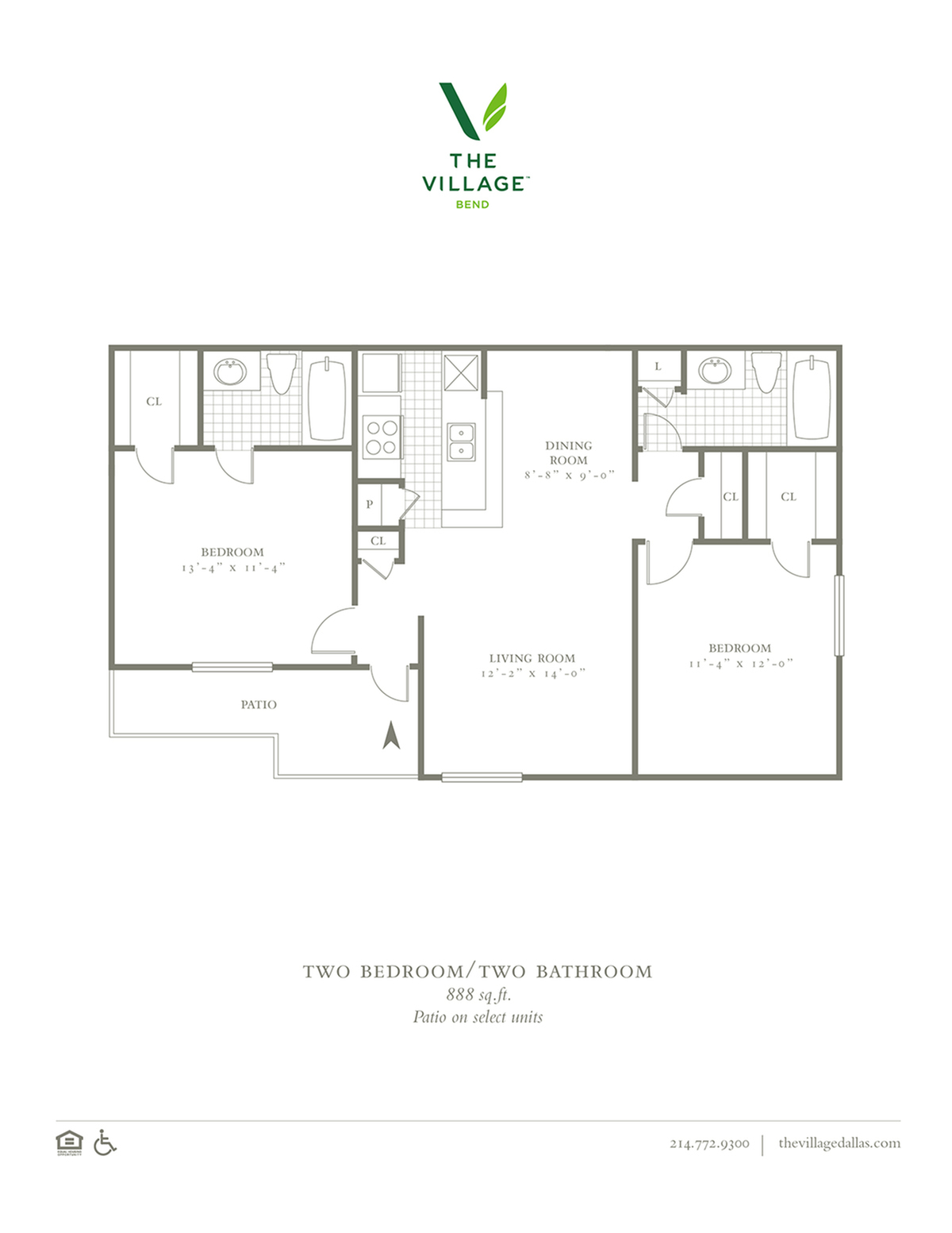 Two Bedroom/ Two Bath 888sqft