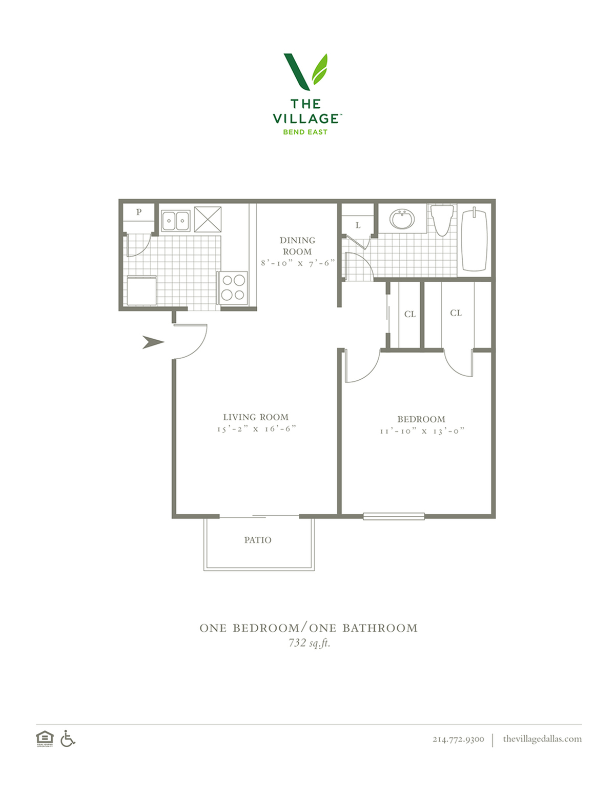 One Bedroom/One Bath - 732sf