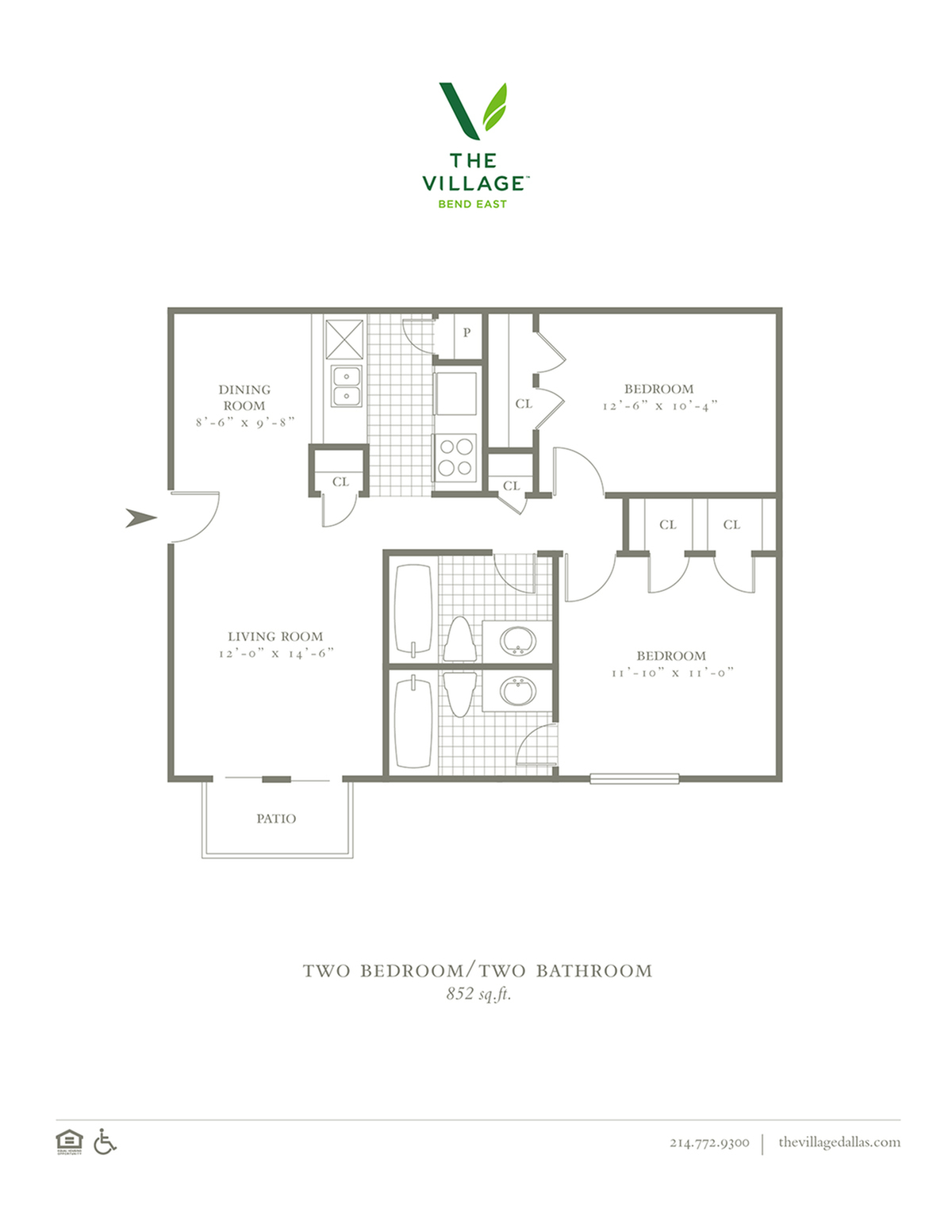 Two Bedroom/Two Bath - 852sf
