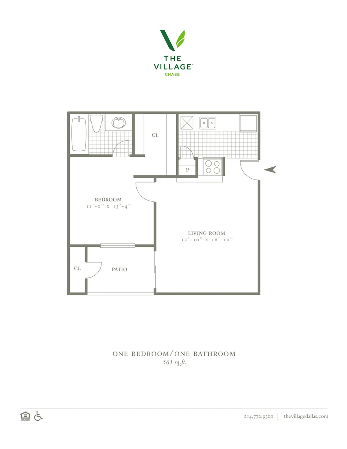 One Bedroom/One Bath - 561sf