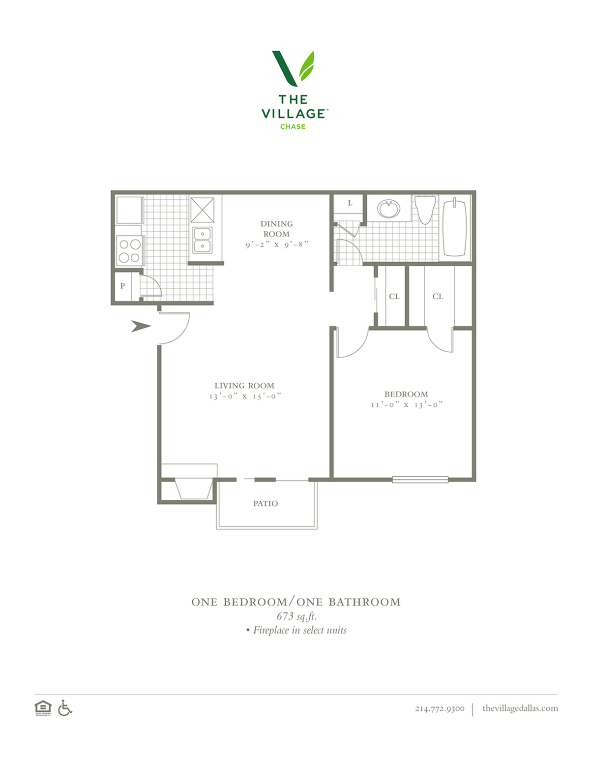 One Bedroom/One Bath - 673sf