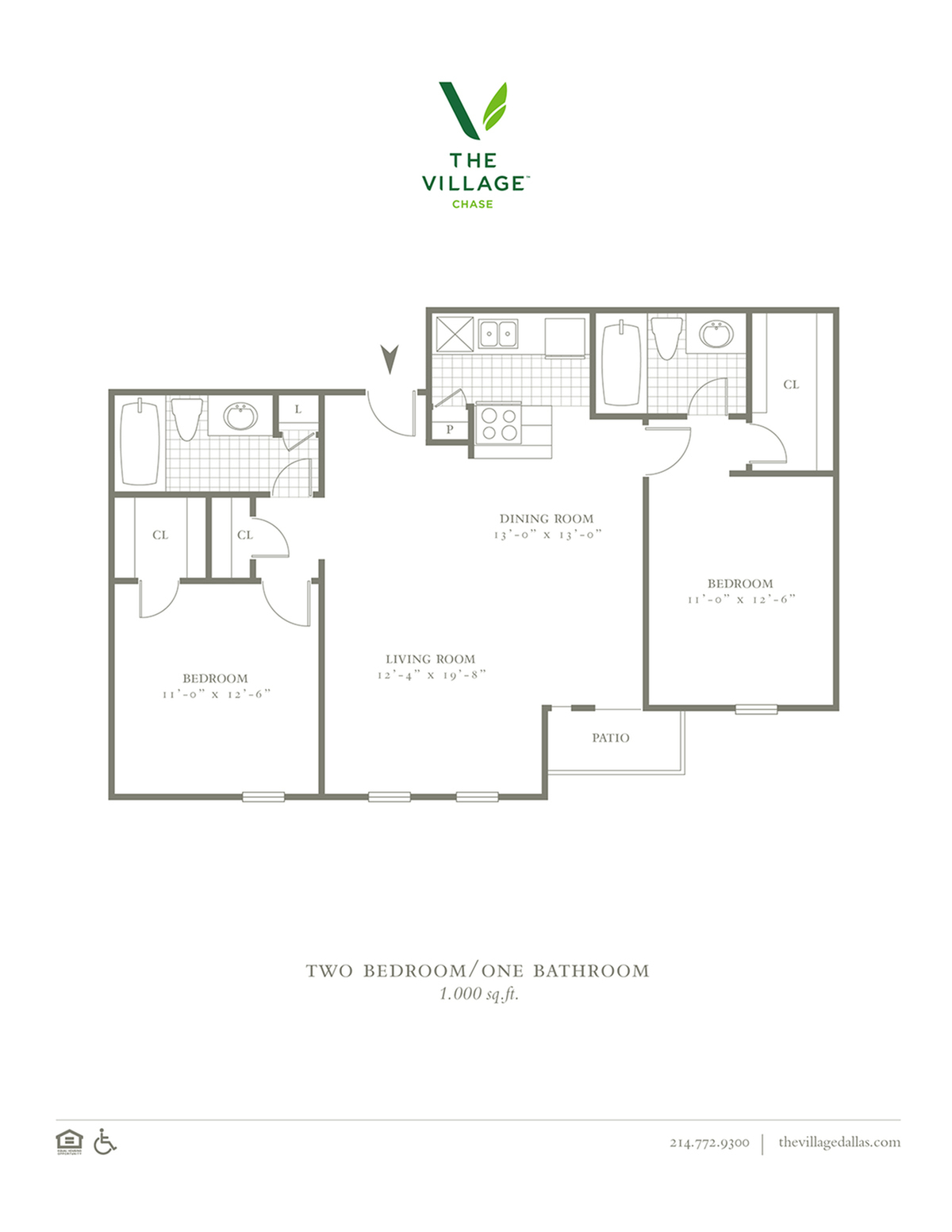 Two Bedroom/Two Bath - 1000sf